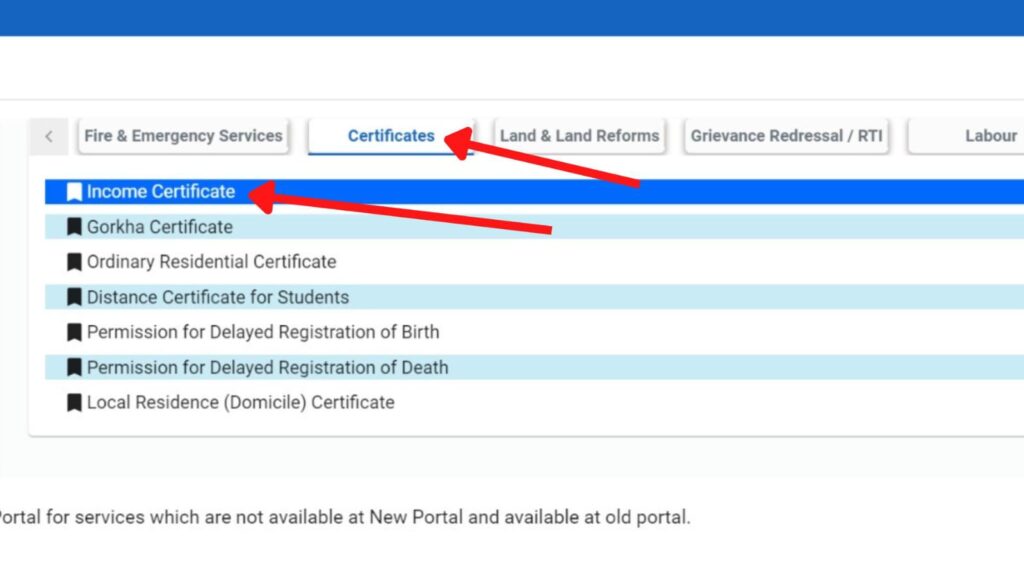 Income certificate option on e district portal