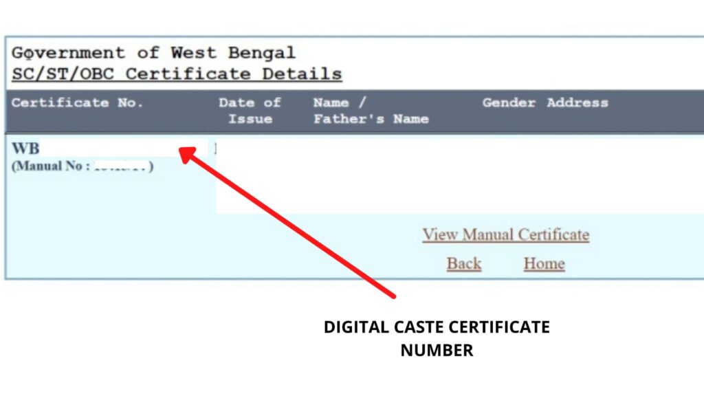 digital caste certificate number