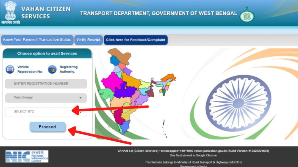 Select RTO option on Parivahan website