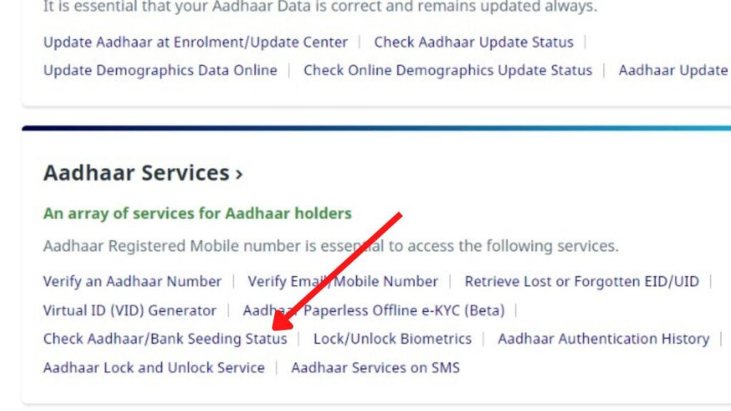Check Aadhaar Bank link status option
