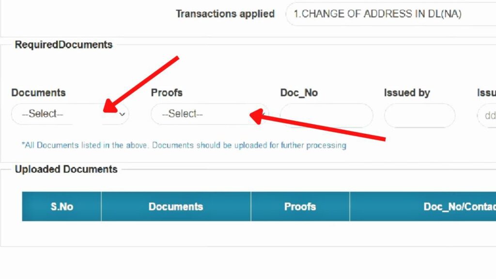 DL address change document upload page