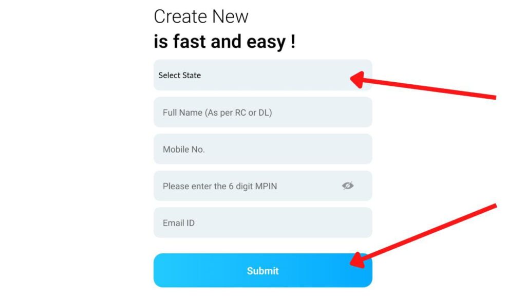 mParivahan registration form