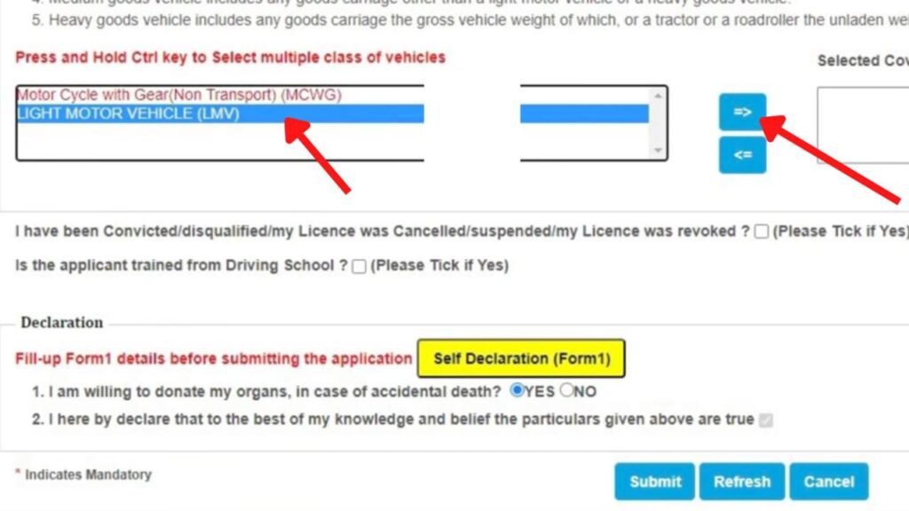 Learner licence renewal application page