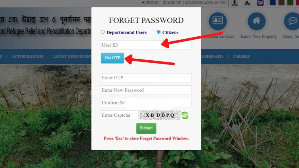 Banglarbhumi forget password page