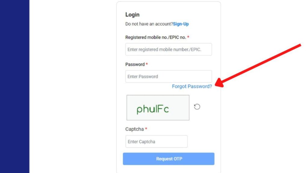 Voters Portal Forget Password option