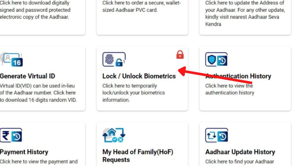 Unlock Aadhaar biometrics option