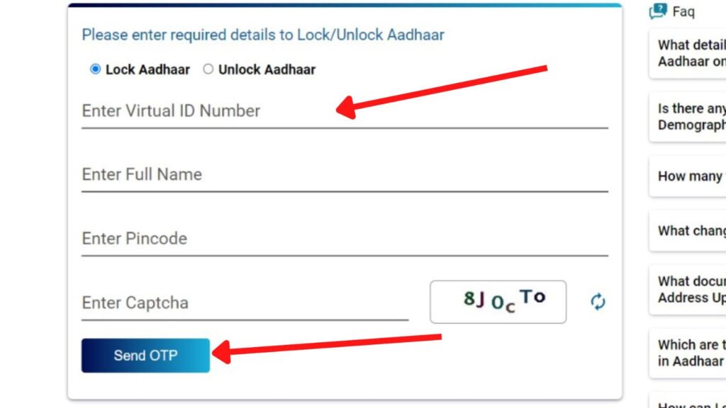 Lock Aadhaar page on myAadhaar portal