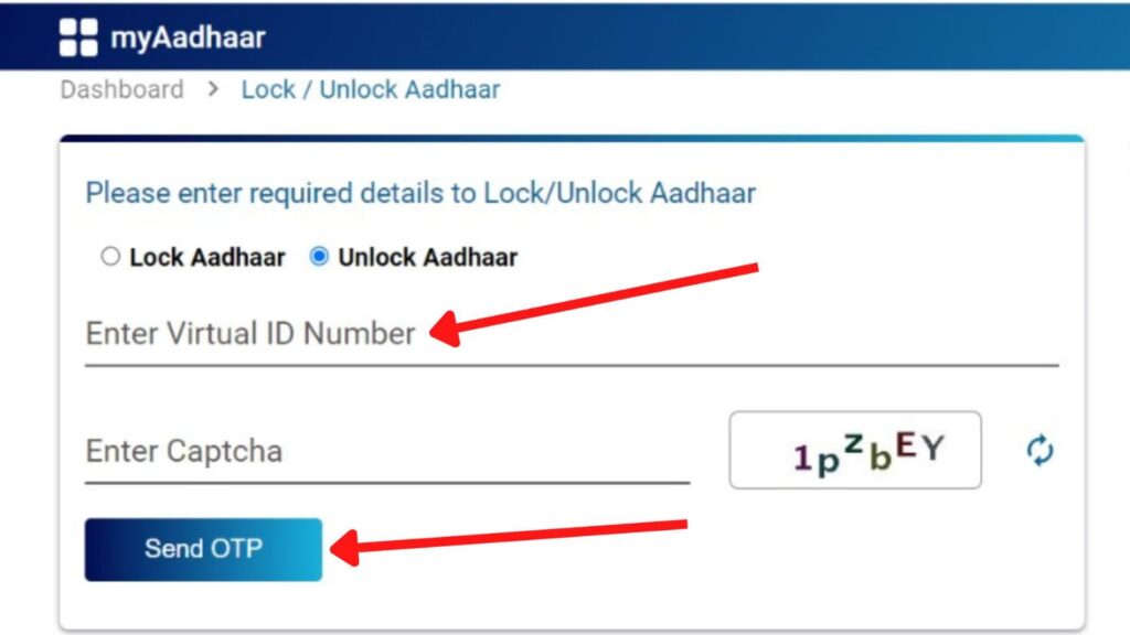 Unlock Aadhaar page on myAadhaar portal