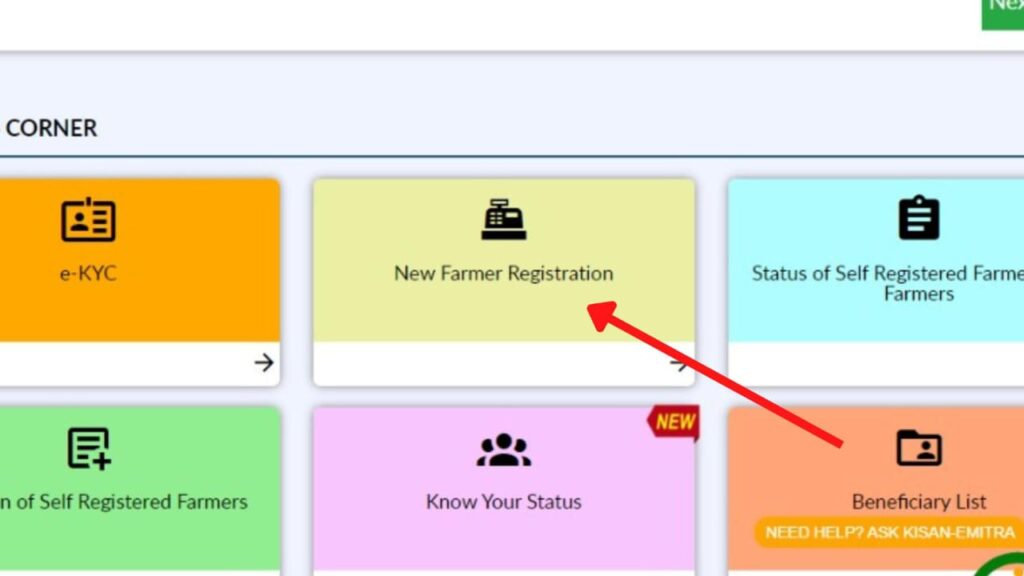 pm kisan new farmer registration option