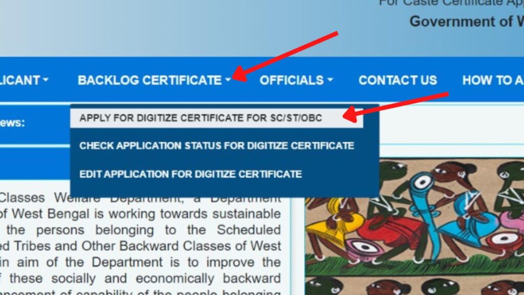 Caste certificate digitization online application option